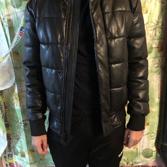 DKNY Faux Leather Bomber Jacket - Picture 2 of 8